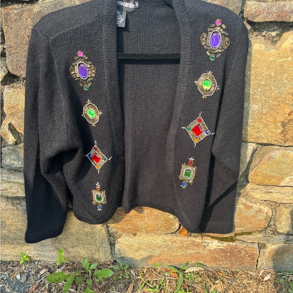 Pierre Cardin Black Cardigan with Jewel Accents - Picture 1 of 4